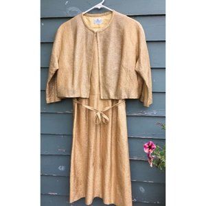 Vintage Gold Glitter Dress 2 Piece A Line TWEEN CRAFT Gold Metallic lined